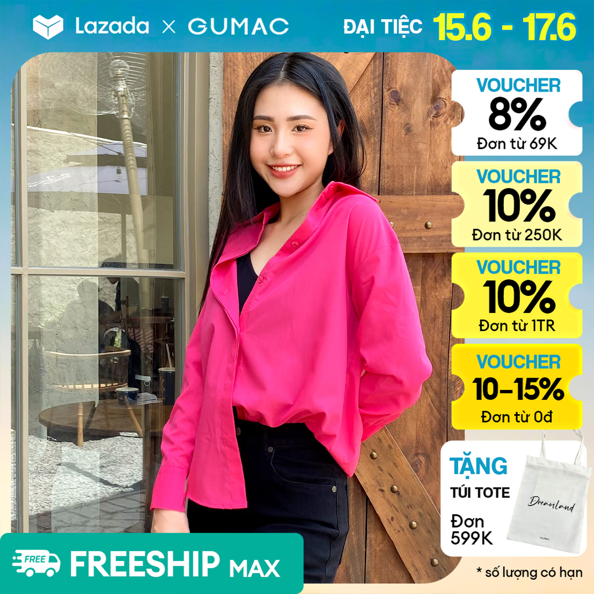 [15 - 17.6 |FREESHIP - Voucher 8-10%] Áo sơ mi relax GUMAC AD05010