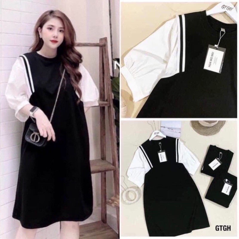 Đầm bầu-Váy bầu dáng suông cổ tròn tay lỡ chun chất đũi hàn