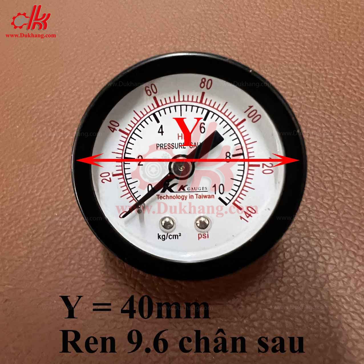 Đồng hồ đo áp lực Kkgauges mặt 40mm ren 9.6 chân sau