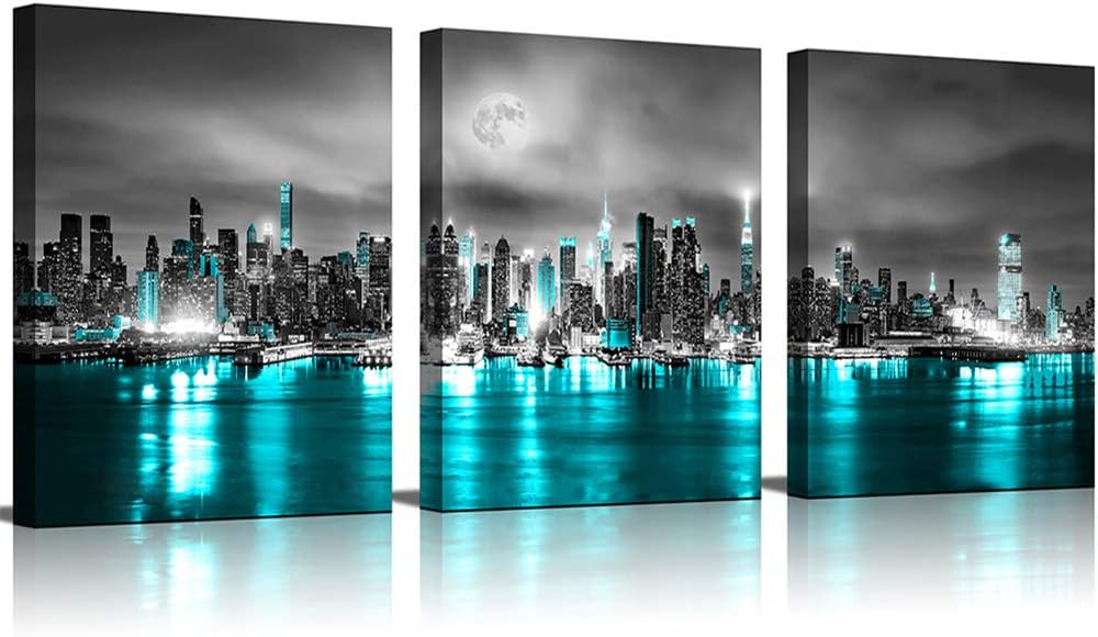 Wall Decor For Living Room Black and White Canvas Wall Art new York Street  Art Blue Cityscape Building Framed Wall Art For Bedroom Office Decoration  Lazada PH