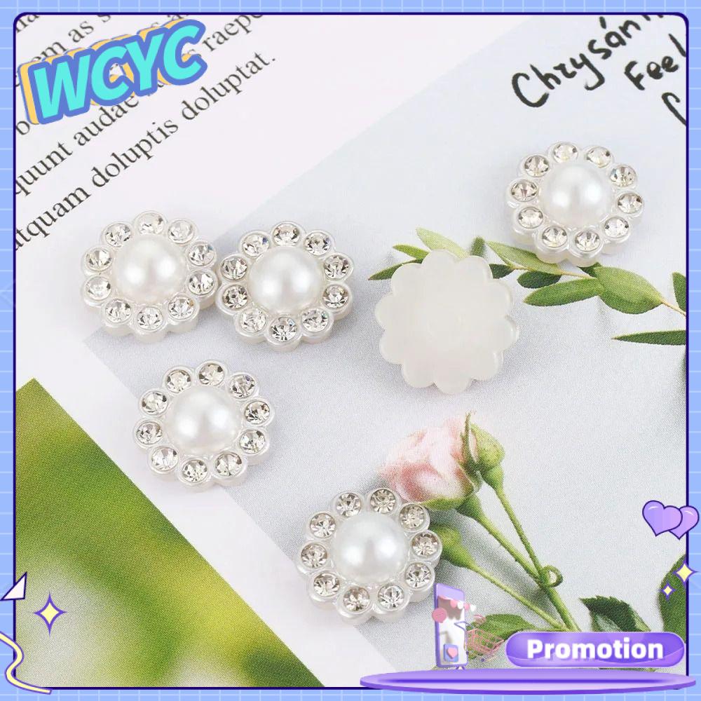 WCYC 50pcs/lot Nhựa Nút ngọc trai Vật tư tự làm 12/14mm Nút trang trí  Phụ kiện kẹp tóc Nút tròn phẳng