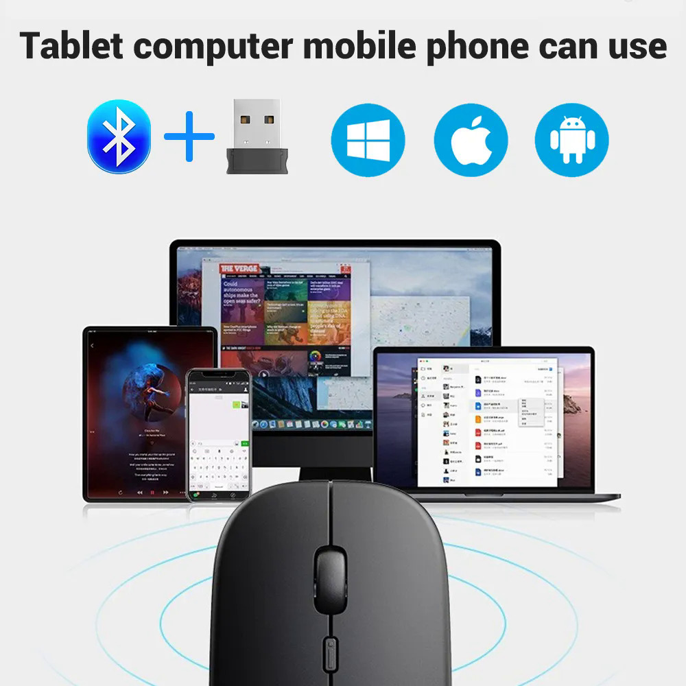 Rechargeable Wireless Bluetooth mouse portable silent ergonomic mice for computer laptop tablet phone office Gaming Mouse