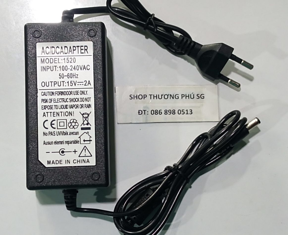 Bộ nguồn Adapter DC: 15V - 2A (2000mA) - Đầu lớn (Chuẩn đầu cắm: 5.5mm X 2.1~2.5mm)