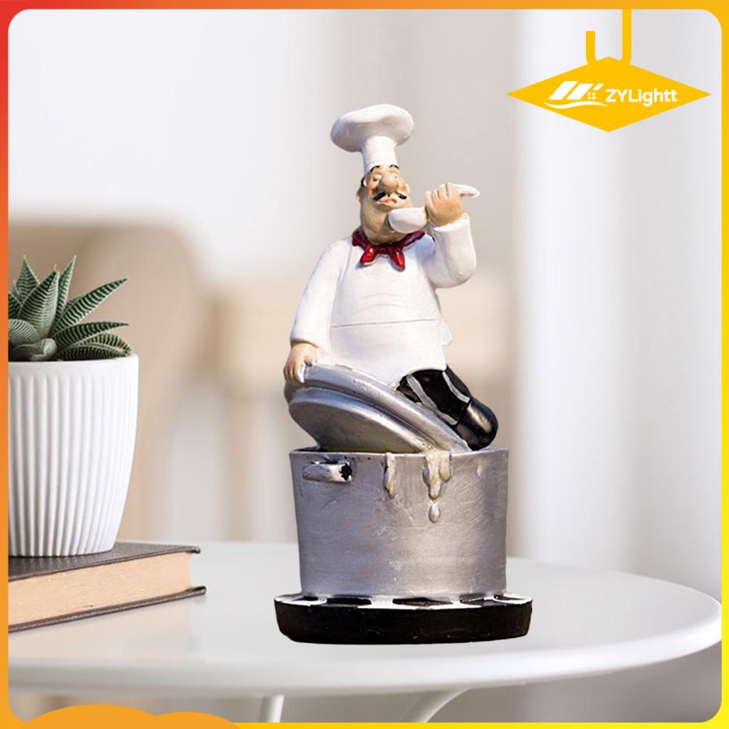 ZYLightt Creative Resin Chef Figurine Statue Model Cooking Kitchen Cafe Table Decor