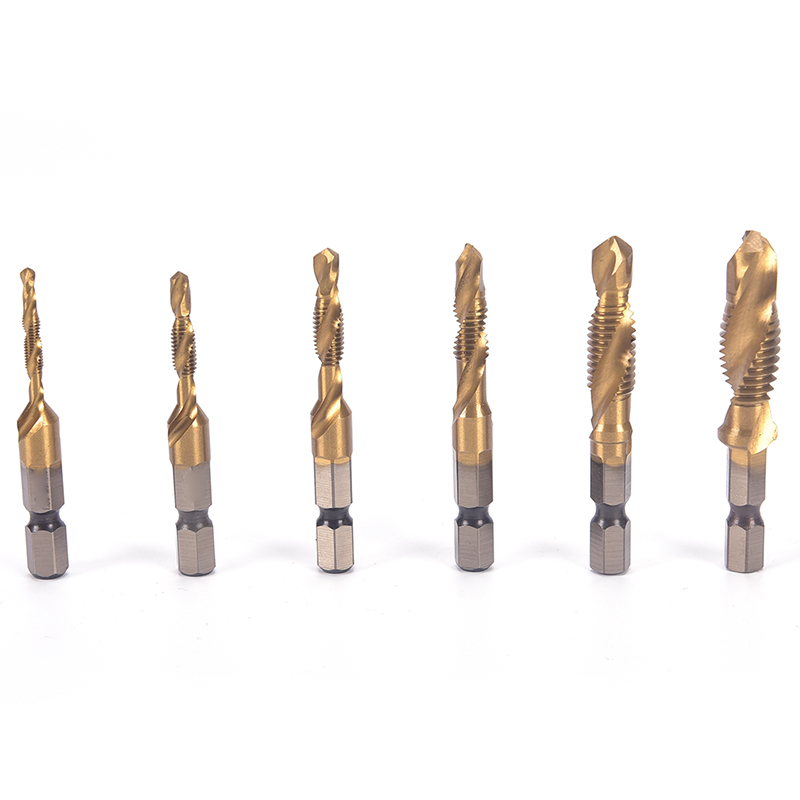 New M3-M10 Hex Shank Titanium Plated HSS Hand Screw Thread Metric Tap Drill Bits