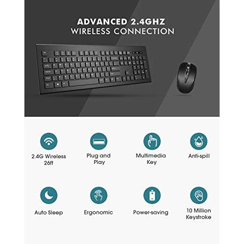 Black 2.4GHz 26ft Wireless Connection with USB Receiver for PC Desktop Computer Laptop Mac Tablet Ultra-Thin Chiclet Keyboard and Mute Mouse Wireless Keyboard and Mouse Combo