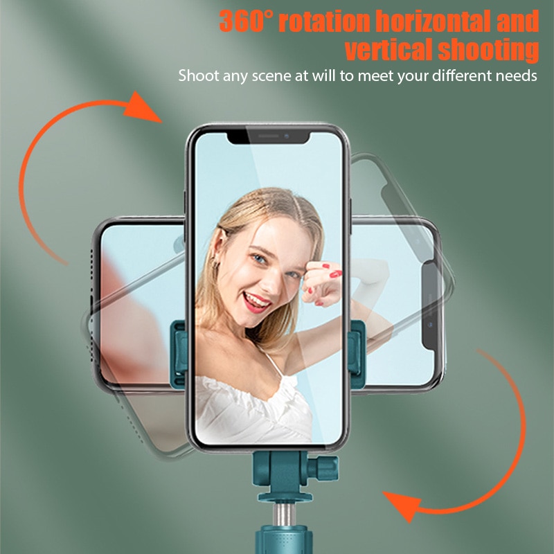 New R1 Universal Bluetooth Selfie Stick Tripod with Wireless Remote Control Mini Retractable Selfie Stick 360 ° Phone Bracket