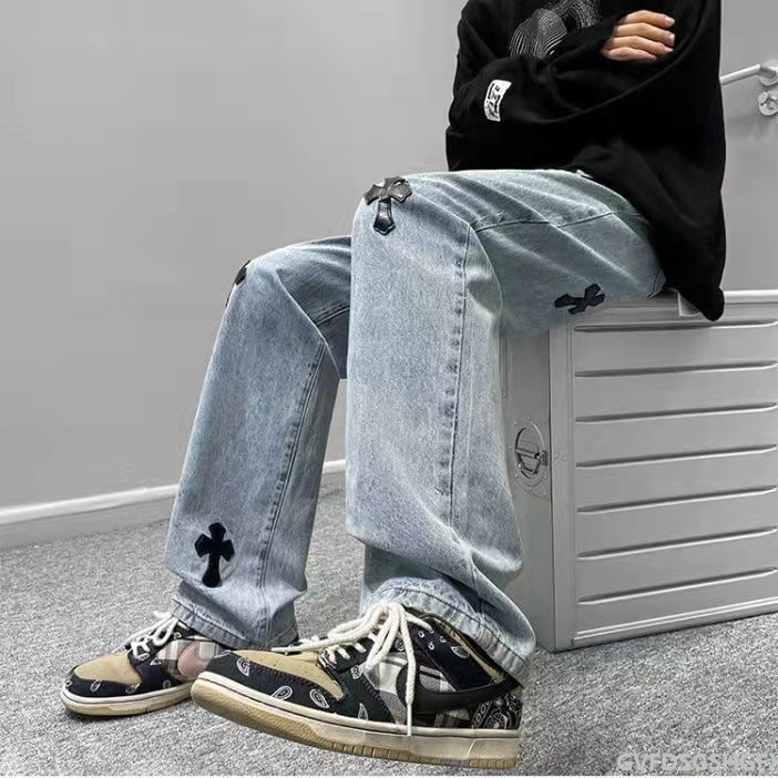 Quần dài trào lưu vibe plus phiên bản dài thẳng ống Quần jeans rộng thùng thình soái hi hip hop học sinh quần jeans nam thập tự giá trái tim cro d0463