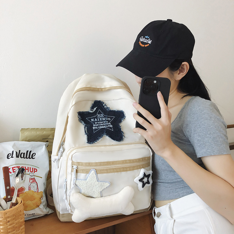C&K Women's Backpack Star Patch Large Capacity Simple Versatile Backpack