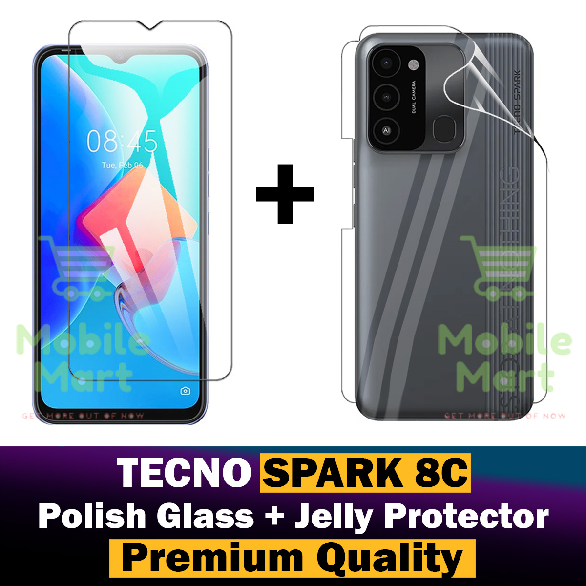 Tecno Spark 8c Tempered Glass Screen Protector + Back Hydrogel Soft Film jell Protector Sheet For Tecno Spark 8c. 