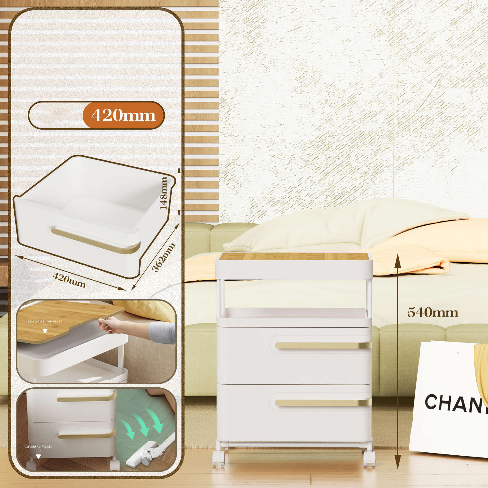 Premium bedside shelves, bedside movable storage cabinets, drawer-type multi-storey home modern minimalist storage cabinets