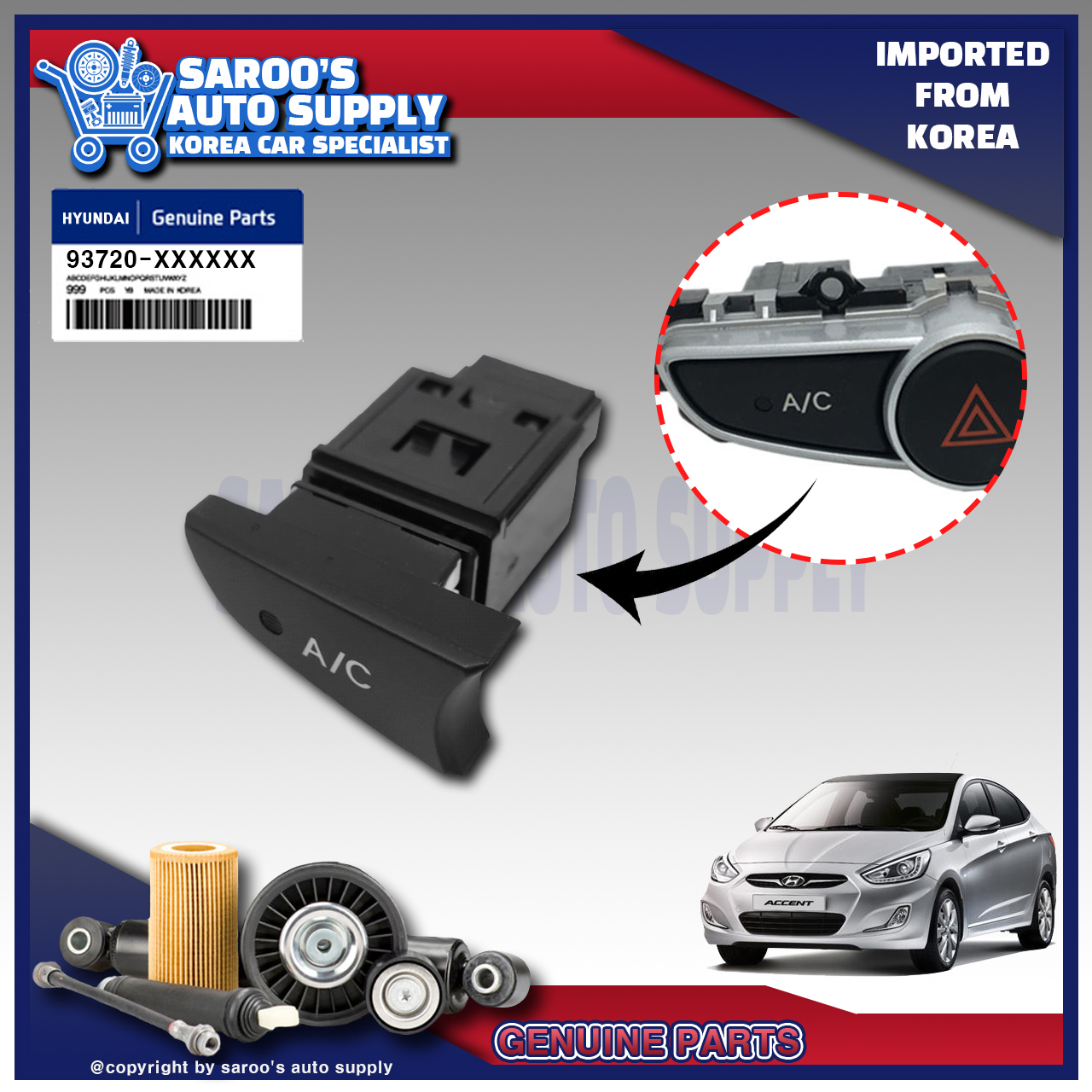 [Genuine] Aircon Switch For Hyundai Accent , 20112018 , Original Hyundai Mobis [Genuine Parts