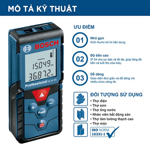 Máy đo kiểm tra khoảng cách laser Bosch GLM 40