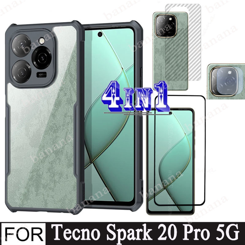 Tecno Spark 20 Pro 5G 4 in 1 Shockproof Phone Case for Tecno Spark 20 10 Pro 20C 10C Camera Lens Glass Screen Protector and Privacy Ceramic membrane and back film