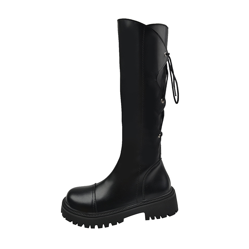 AOKANG British simple brown French thick-soled boots for women new fashion versatile thick-heeled boots