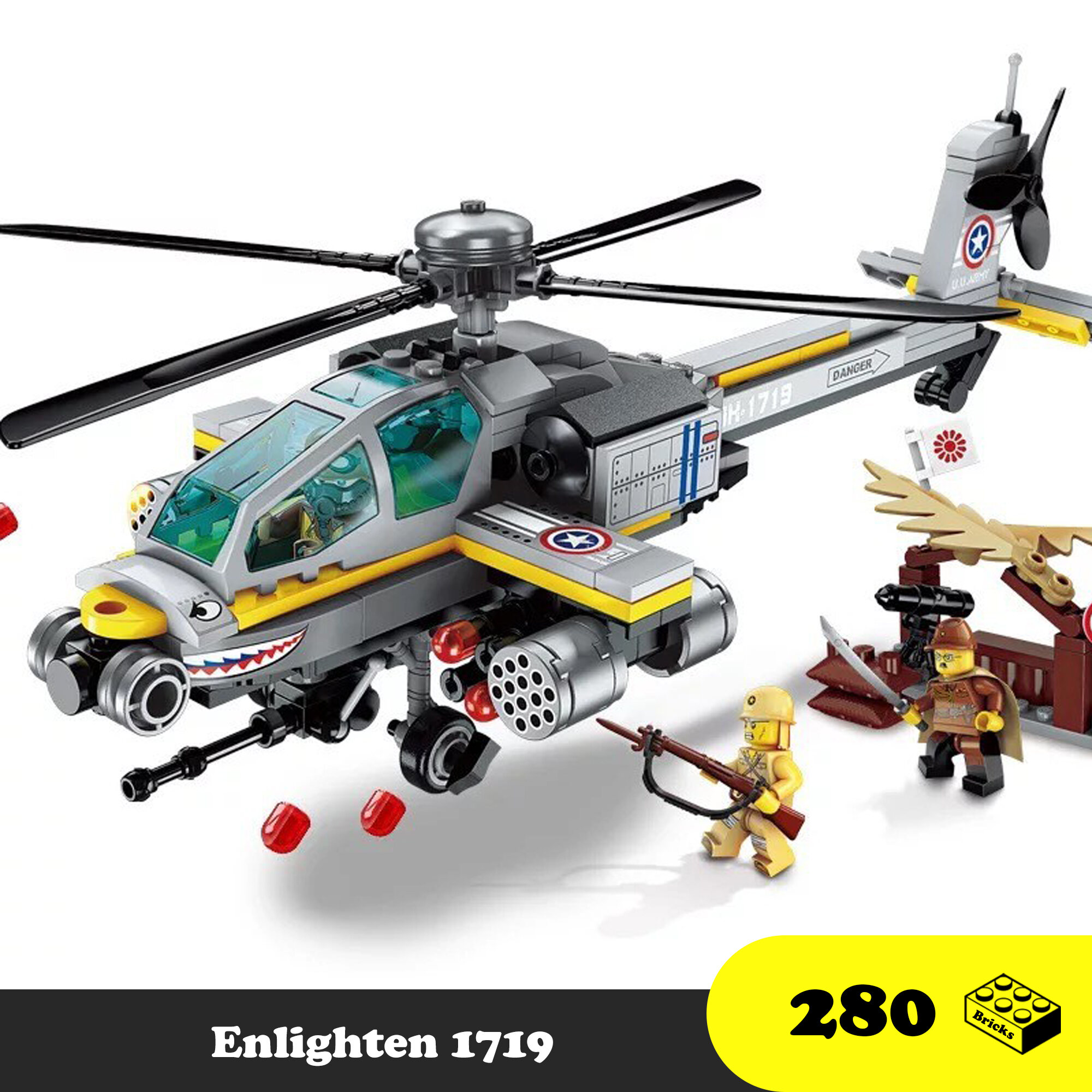 Đồ chơi Máy Bay trực thăng Cá Mập hỏa lực chiến đấu Enlighten 1719 ASSAULT BATTLEFIELD SERIES MILITARY Xếp hình thông minh [280 Mảnh ghép]