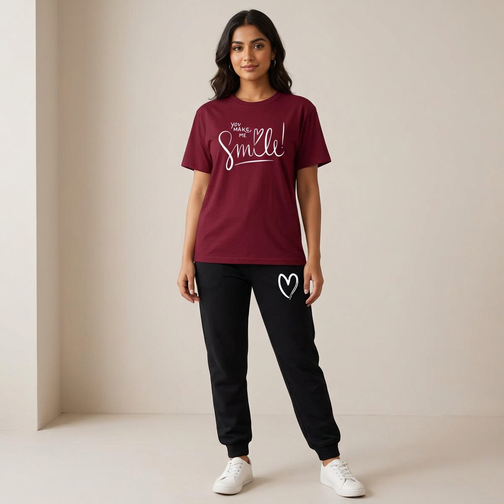 Maroon Trendy Printed Tracksuit For Girls & Womens