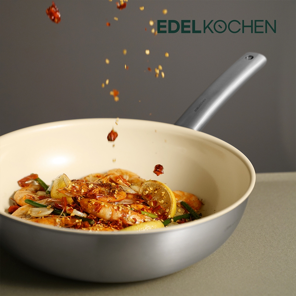 Combo 2 chảo inox Edelkochen Easy Prism - Màu Soy Milk (Chảo chiên 24cm/ Chảo xào 28cm)