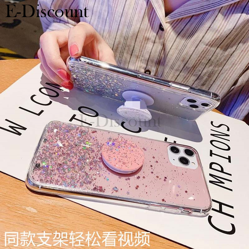 New Phone case Samsung Galaxy M06 Back cover Glittering Soft Stars Moon Sequins Folding Stand Transparent Silicone Anti Drop for Samsung M06 case. 