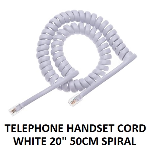 Telephone Handset Cord White 20" 50cm Spiral Phone Cord Handset Cord