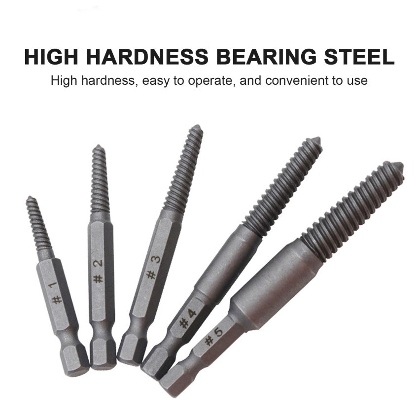 ⭐5pcs⭐ Hex Screw Extractors Power Tool Broken Damaged Screw Extractor Drill Bit Guide Set Broken Bolt Remover Easy Out Set