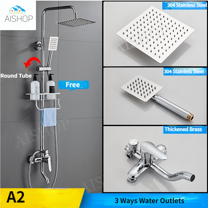 [SG Seller]Stainless Steel Silver Rain Shower Set Bathroom RainFall