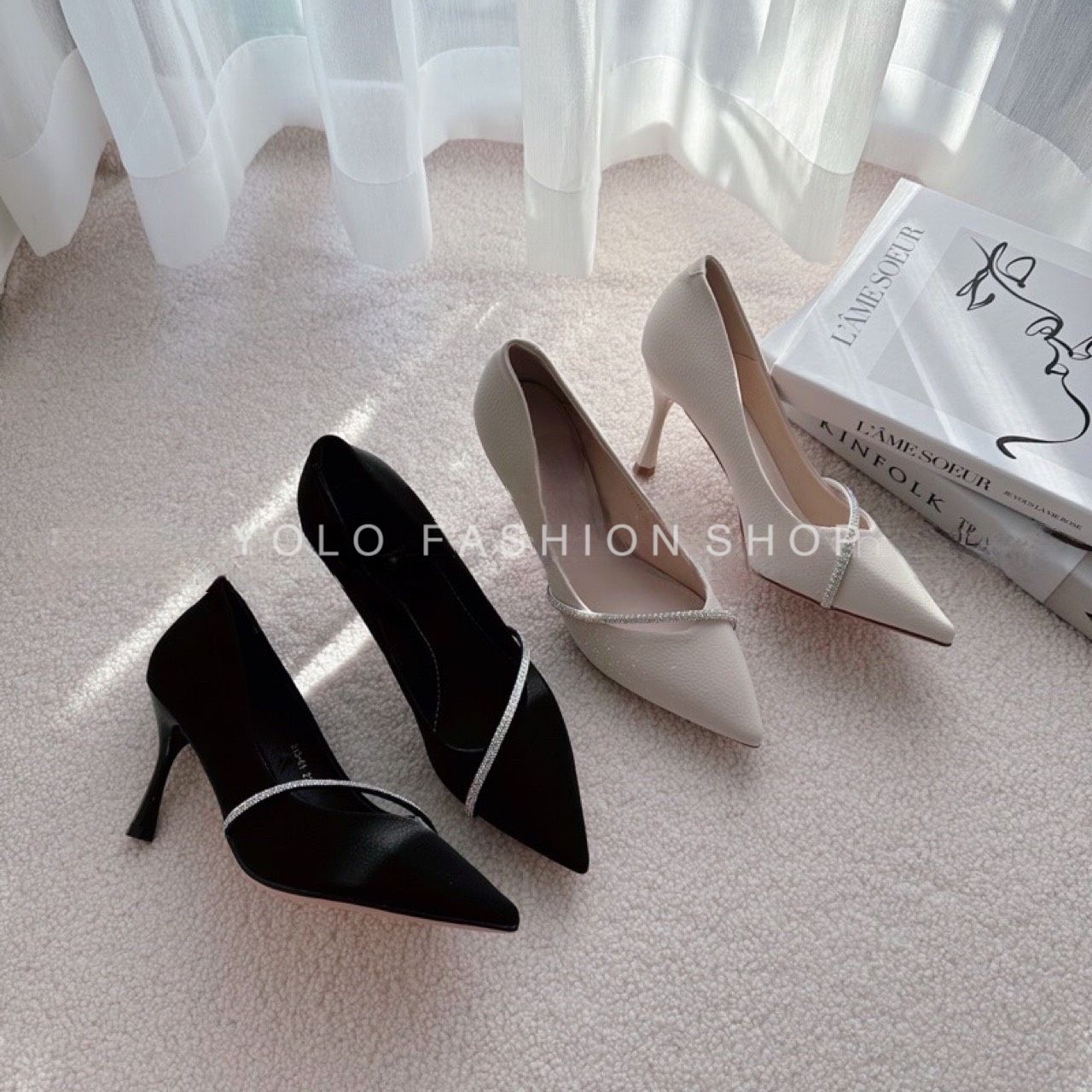 [FreeShip] Giày cao gót nữ 7p gót nhọn phối dây đá chéo dáng basic da mềm êm chân-TG4
