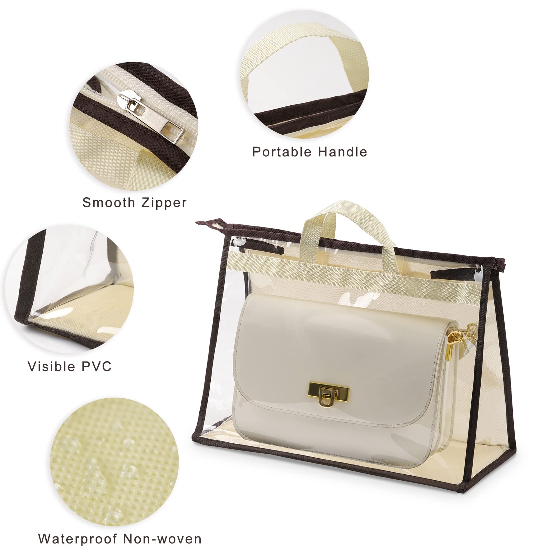 Clear PVC Handbag Dust-Free Cover Moistureproof Purse Storage Bag Organizer  with