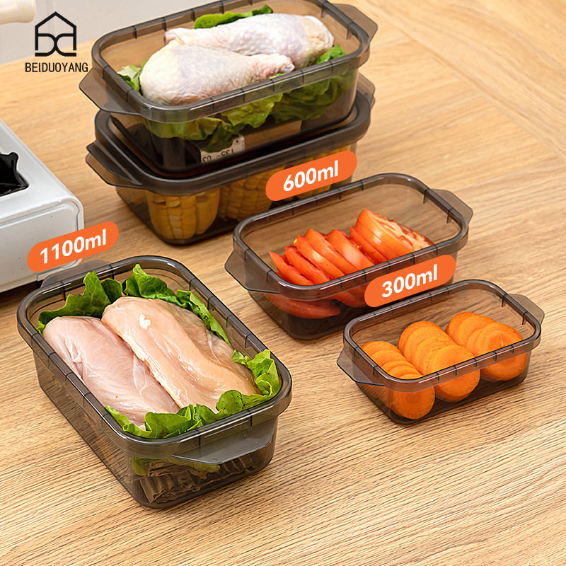 Thickened transparent sealed crisper box, rectangular freezer storage box, plastic microwavable food grade storage box