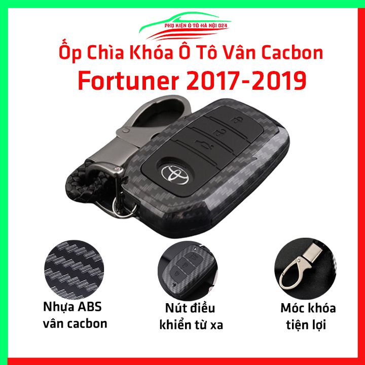Ốp chìa khóa ô tô cacbon Fortuner 2017-2019, vỏ bọc khóa theo xe có kèm móc khóa inox cao cấp, lớp silicon chống nước bảo vệ chìa bền đẹp