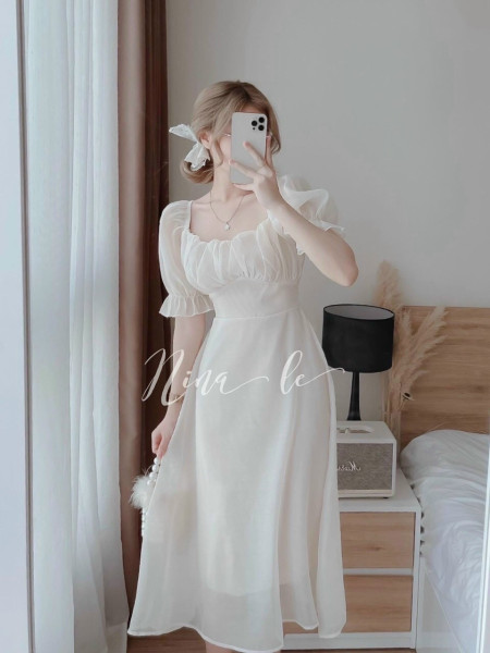 Đầm tiểu thư voan 2 lớp mẫu mới siêu hot.