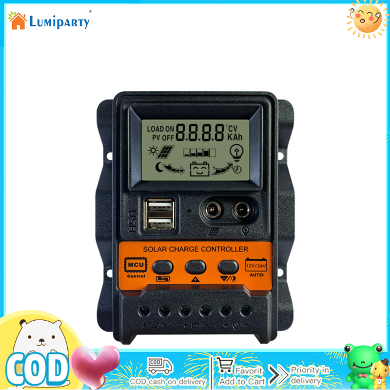 LumiParty 【Ready Stock】30A Solar Charge Controller 12V/ 24V Solar Panel Regulator With LCD Display Dual USB Port PWM Auto Paremeter