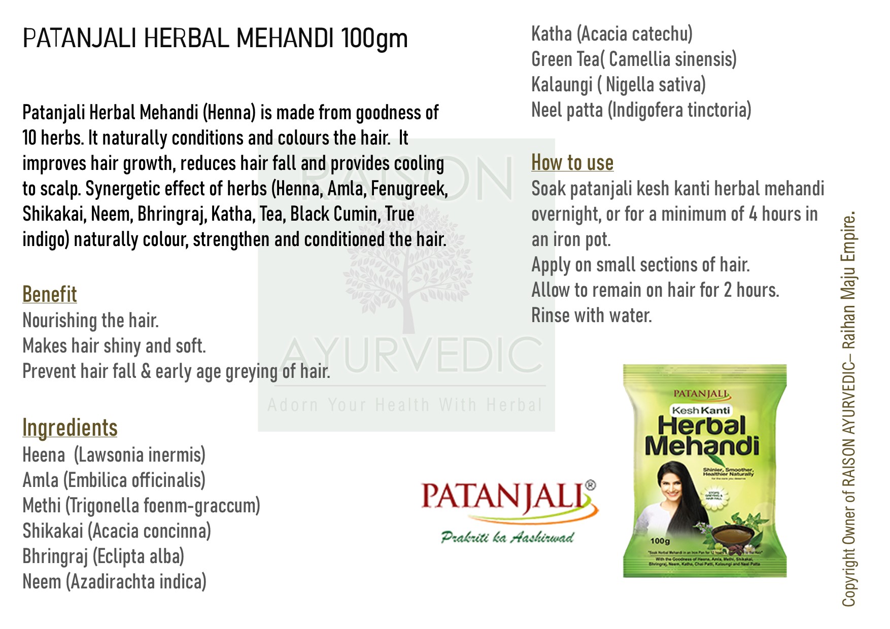 Patanjali Kesh Kanti Herbal Mehandi 100gm for Hair health | Lazada