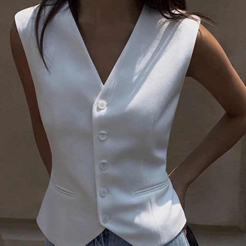 V-neck vest suit female vest 2023 Summer new style waist look skinny r luxury sleeveless vest