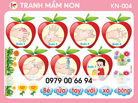 Decal mầm non - 7 BƯỚC RỬA TAY KN004