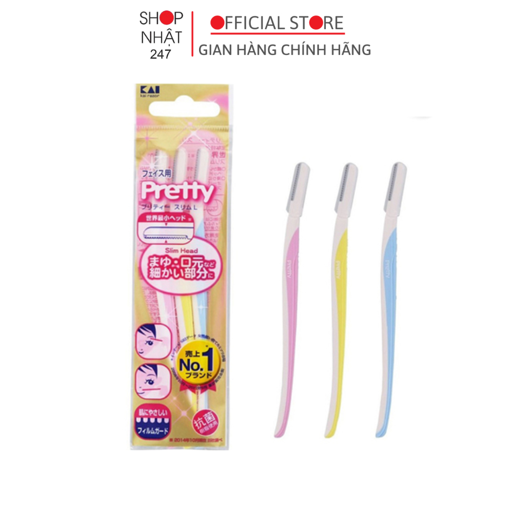Set 3 dao cạo lông mày cán dài KAI - Nội địa Nhật Bản