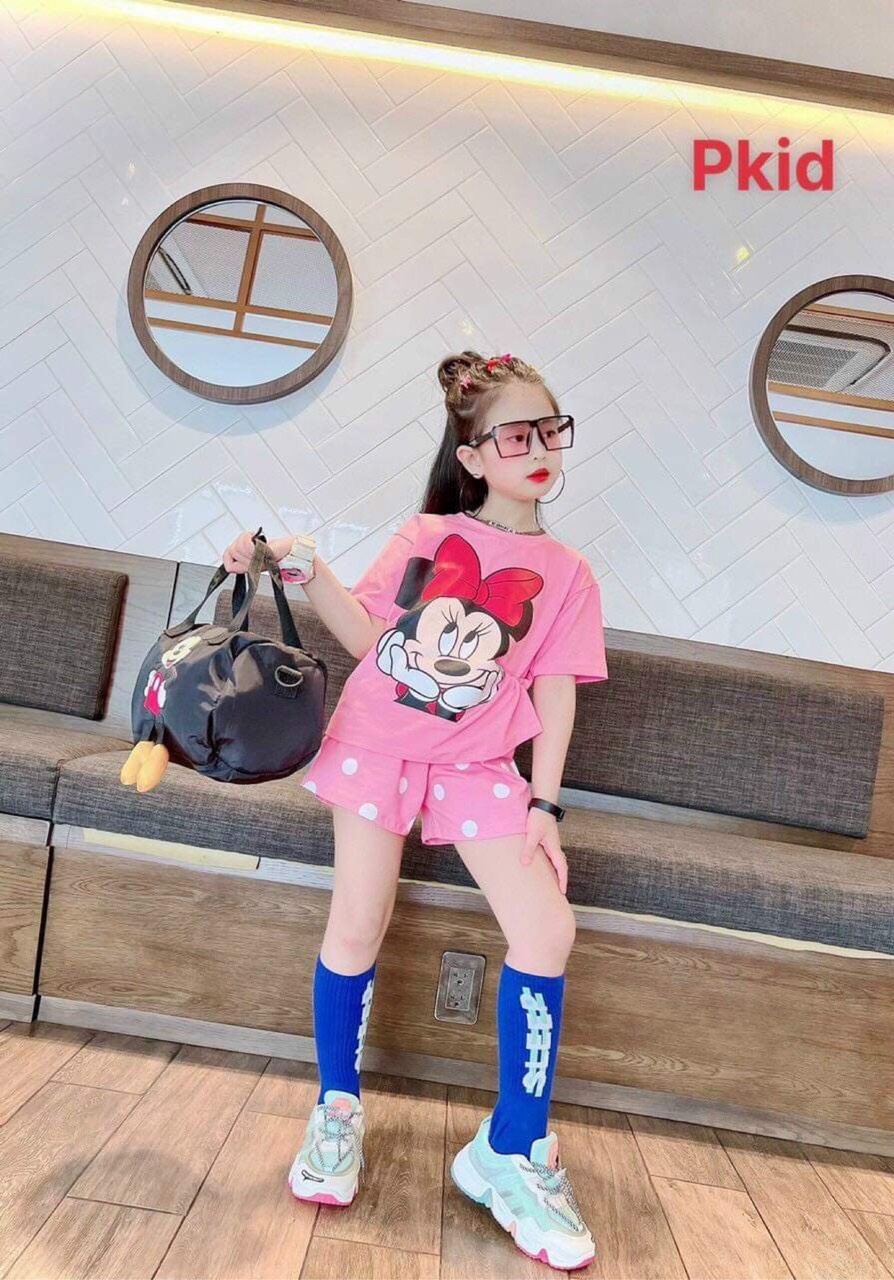(18-30kg) bộ thun cotton chuột Micky bé gái