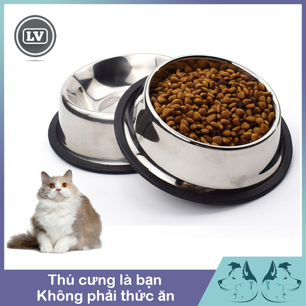 Bát inox trắng đựng đồ ăn cho thú cưng