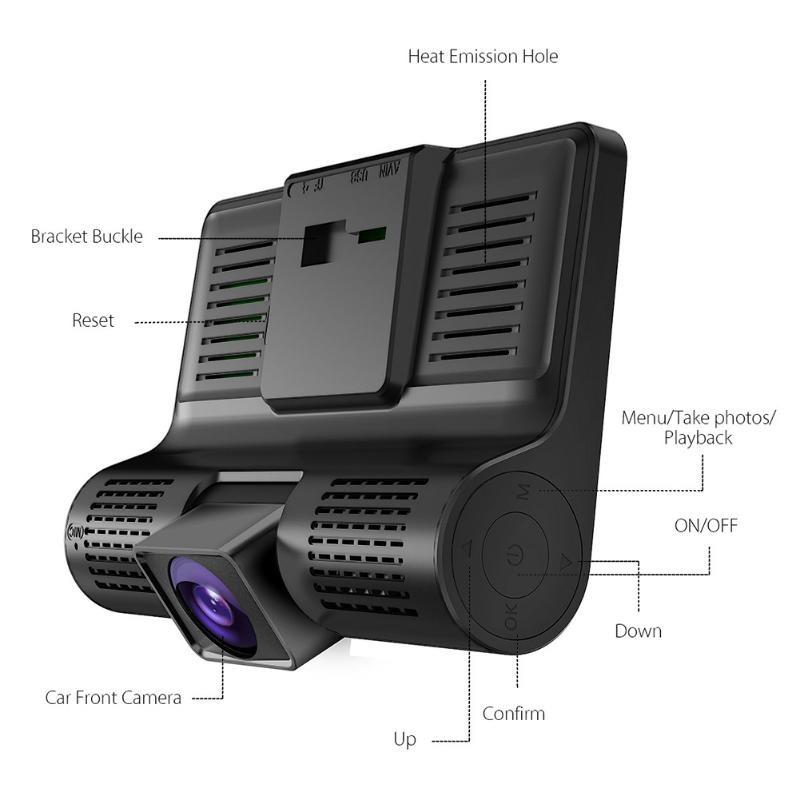 4 inch Car Camera DVR 3 Lens 1080P HD 170 Wide Angle Car DVR Dash G-sensor with Rear view Cam...