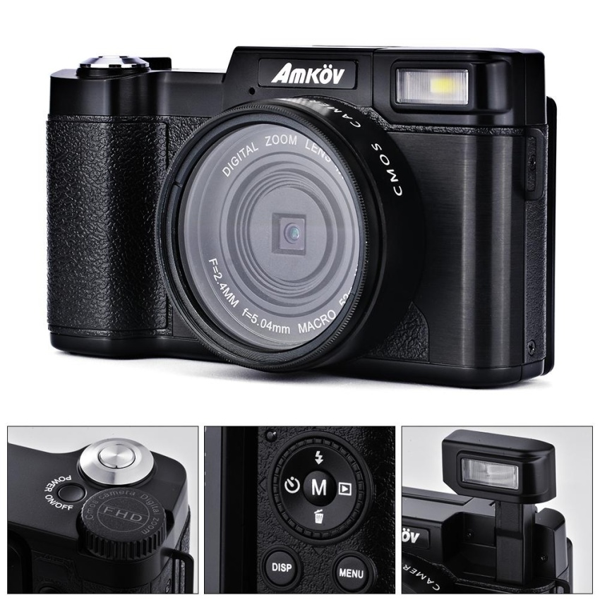 Amkov 24MP 4x Zoom Digital Camera Video Flip Screen Camcorder w/ UV Filter - intl