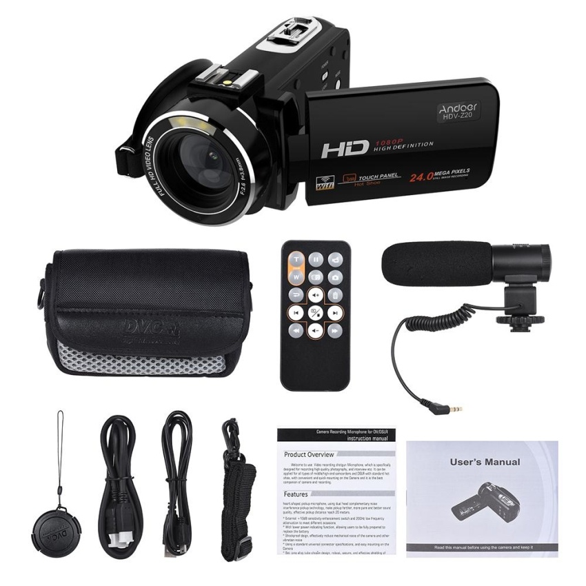 Andoer HDV-Z20 1080P Full HD 24MP WiFi Digital Video Camera Camcorder with External Microphone 3.0″ Rotatable LCD Touchscreen Remote Control Support LED Lamp 16X Digital Zoom – intl
