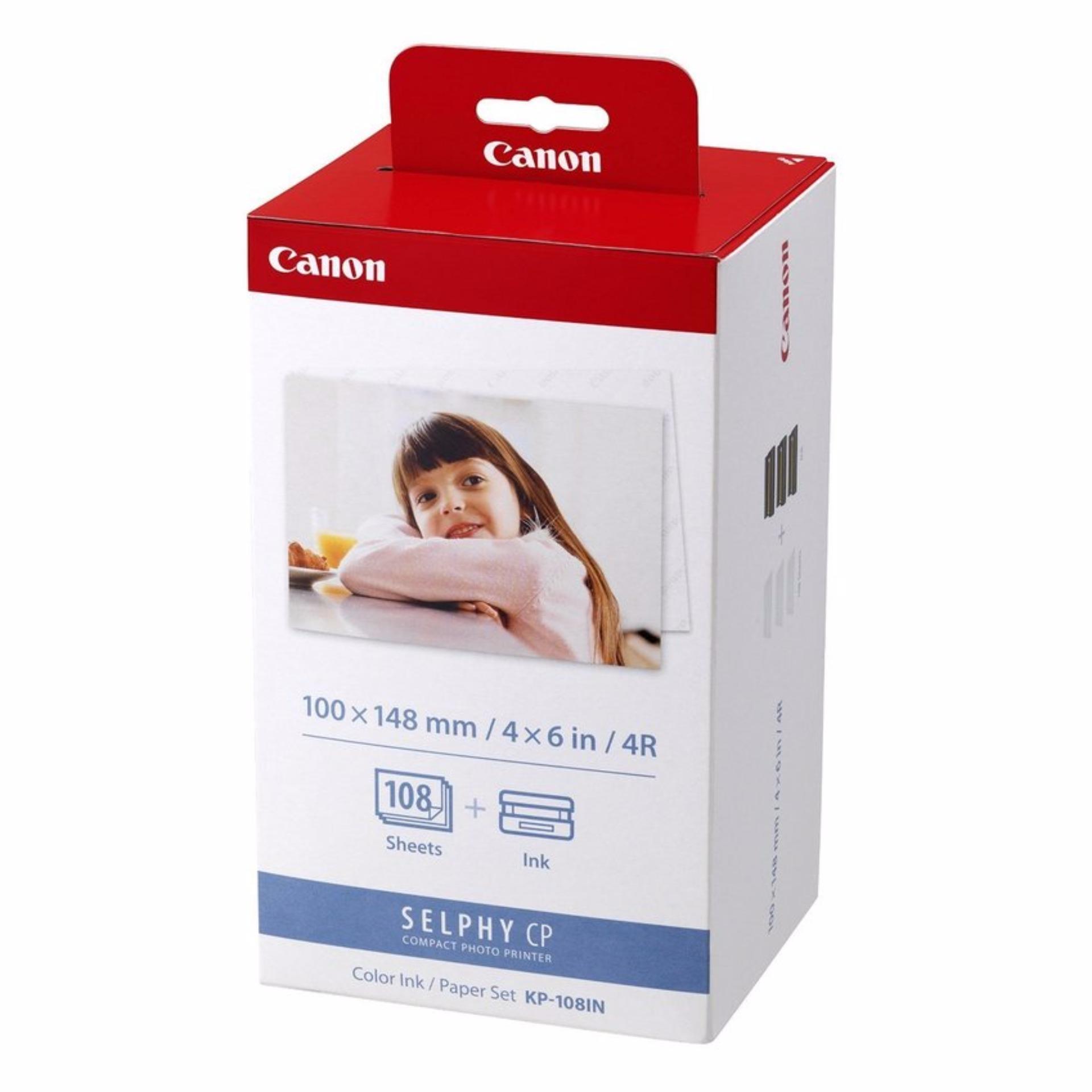 Canon KP-108IN Photo Ink Cartridge and Paper Set KP108 KP108IN 108 Sheets Compatible with Selphy CP Series Printers 100 x 148mm Postcard Size CP780 CP790 CP800 CP810 CP820 CP900 Printer