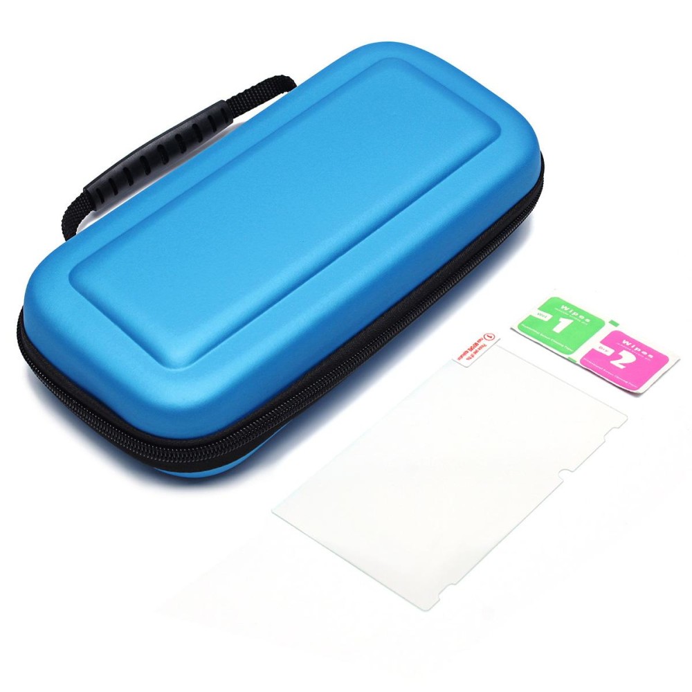 For Nintendo Switch Travel Bag Carry Case + Tempered Glass Screen Protector Film - Blue - intl