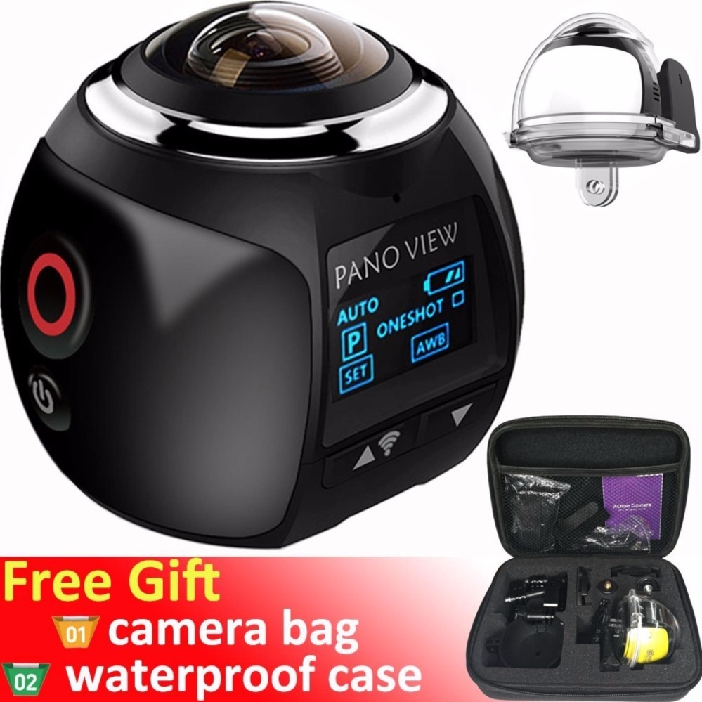 Wireless 360 Degree Panoramic Camera 3D VR Live Video Full View Action Sports Camera with WiFi Waterproof 16MP 4K HD 0.96inch Screen 30fps 230° Large Lens Mini DV Player (Black) – intl