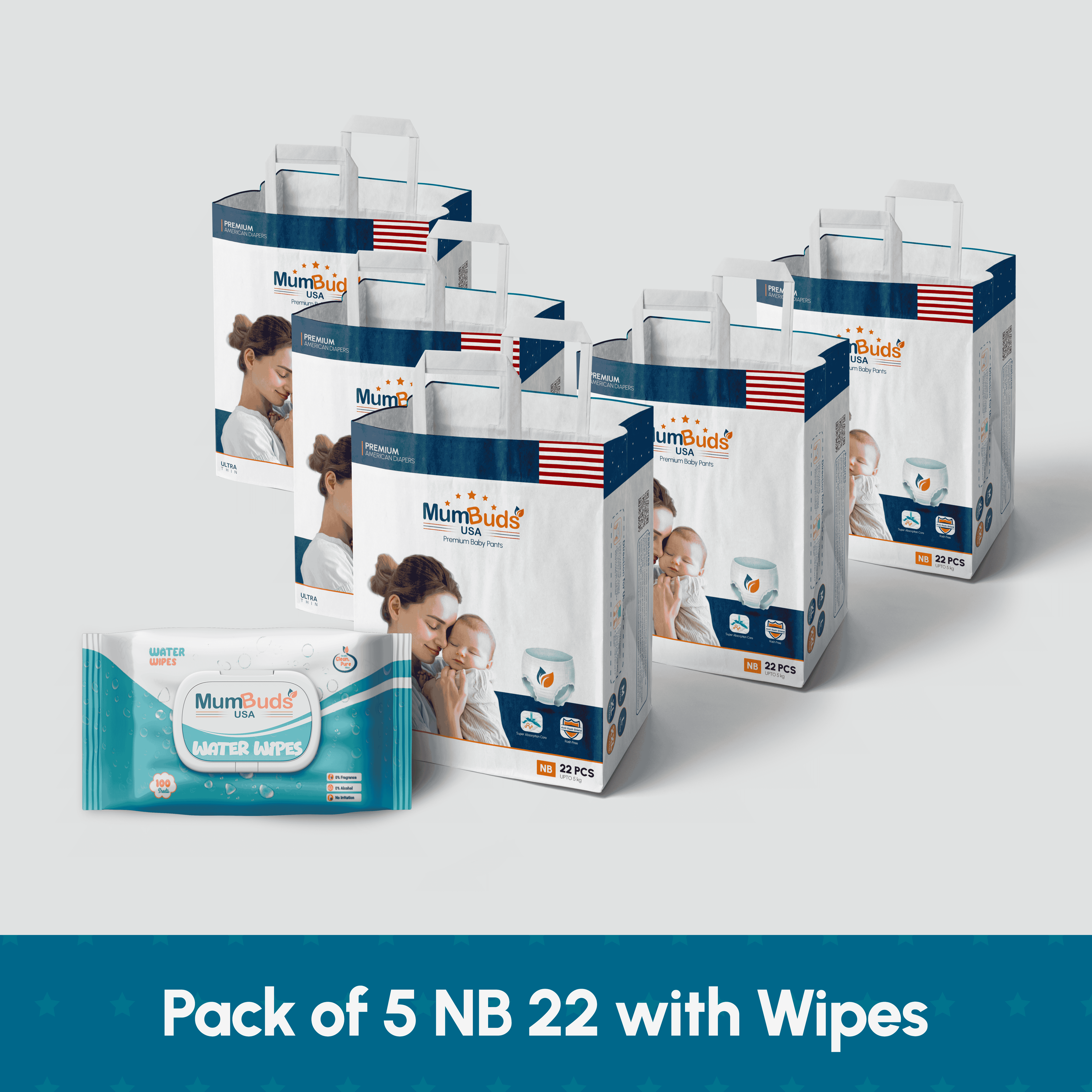 MumBuds%20USA%20Ultrathin%20Baby%20Diapers%20Newborn%20(2%E2%80%935kg)%20%E2%80%93%2022%20pcs%20(Pack%20of%205)%20Tape%20Style%20+%20100%20pcs%20Baby%20Water%20Wipes%20%7C%20Ultra%20Soft,%20Breathable%20&%20Sensitive%20Skin%20Safe%20Baby%20Care%20Combo%20Pack%20-%20Image%202