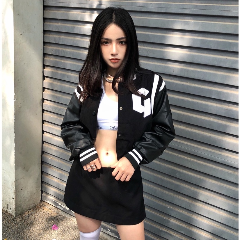Áo Khoác Croptop Nữ Nhung Form - S1 - Màu Đen