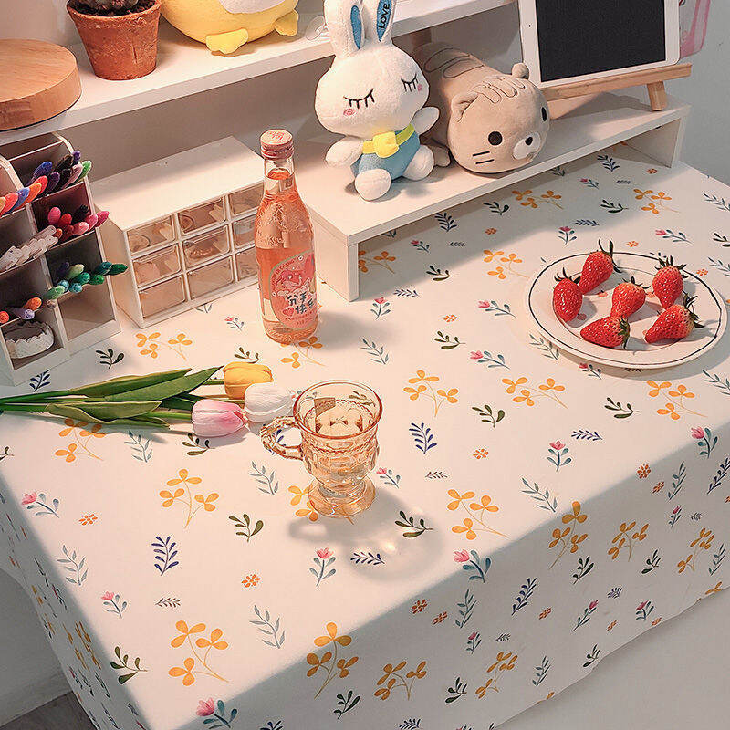 Lovehome Floral Plaid Tablecloth 2 4 6-Seater Rectangular Dining Table Cover Dustproof Desk Table Cloth