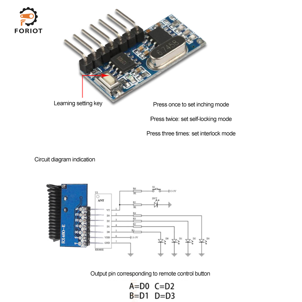 Foriot không dây 433MHz mô-đun RF Máy thu và máy phát Đầu thu điều khiển từ xa mô-đun