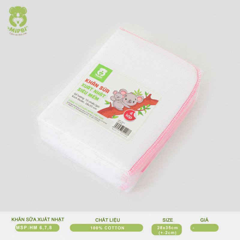 Set 10 khăn sữa mipbi 3 lớp / 4 lớp mipbi 28x36cm