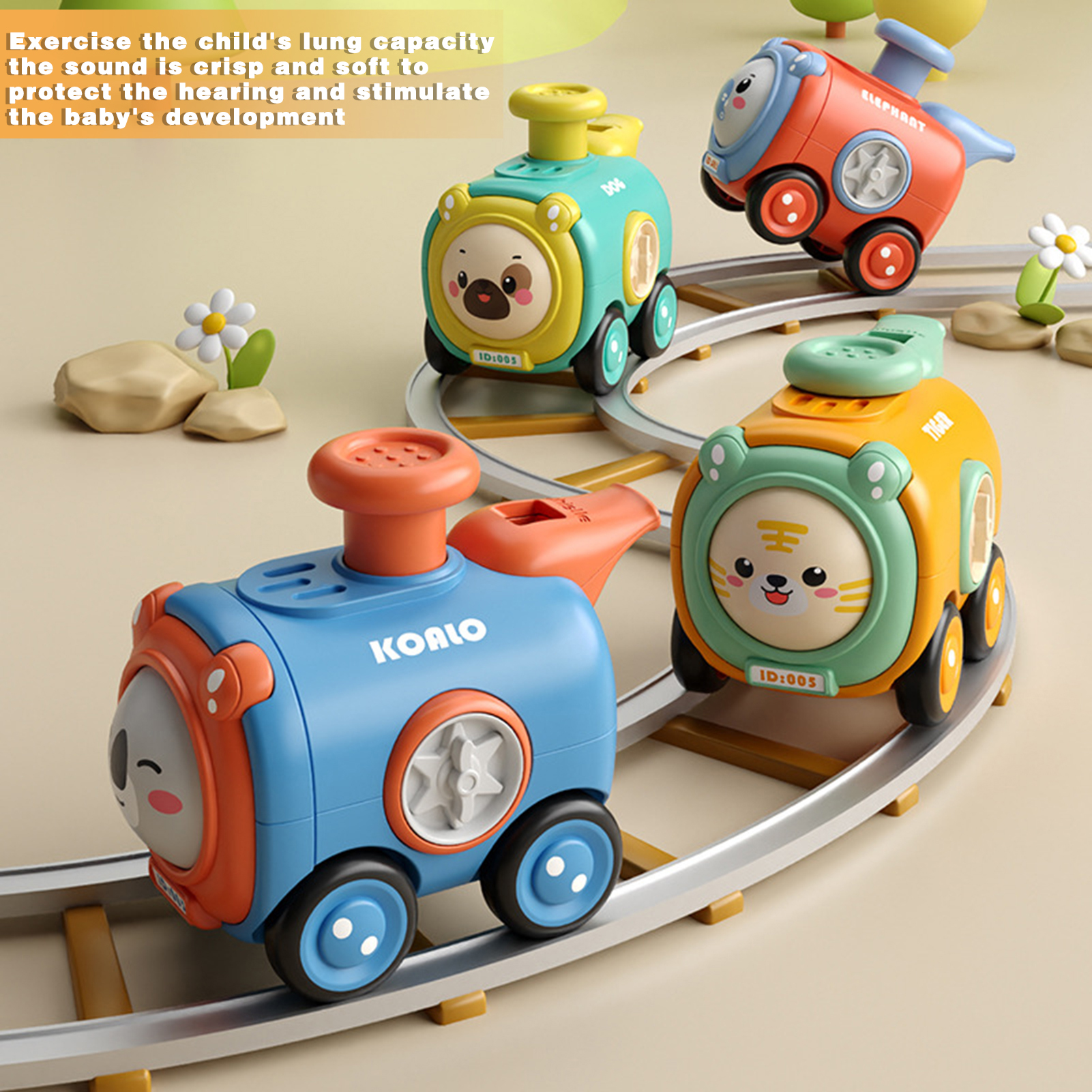 Norkee Rotate Face Toy Baby Train Toy Whistle-powered Baby Train Toy Fun Cartoon Animal Mini Vehicle for Boys and Girls Press and Go Car Toy Ideal Gift for Kids No Batteries Needed